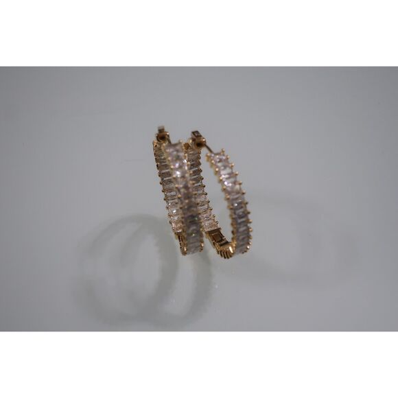 Large Gold Earrings Hoops Crystal Costume Jewelry NWOT - Picture 2 of 4